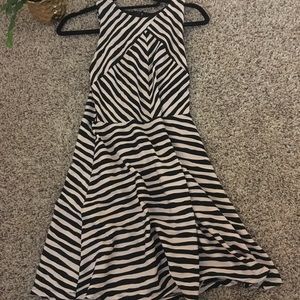 Black and beige striped A-line short dress